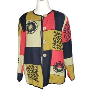 Vintage Art to Wear Colorblock Jacket Embroidered Animal PrintBotanical Unique